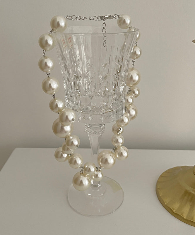 Modern White Stainless Steel Pearl Grapes Beading Princess Necklace Wq013