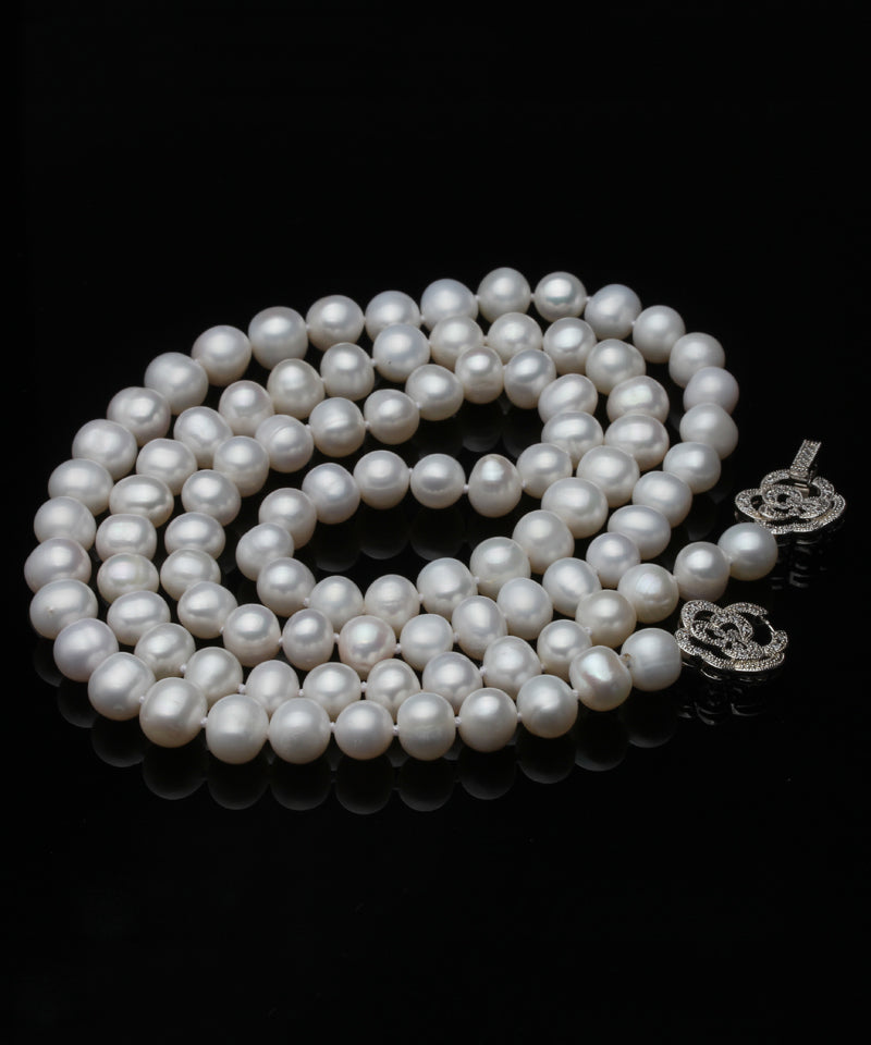 Natural Sterling Silver White Long Pearl Necklace Wedding