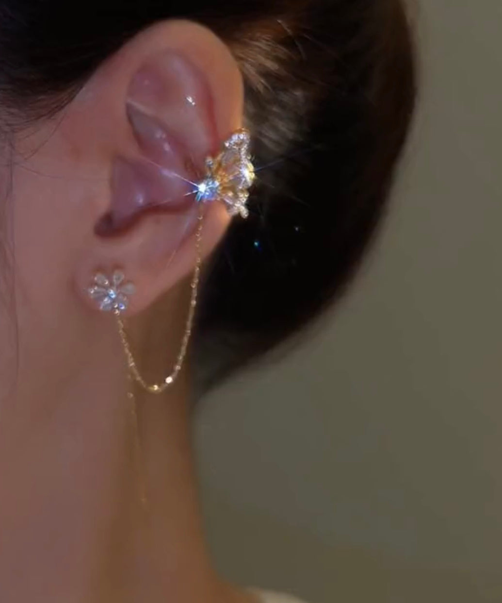 Shiny Crystal Butterfly Ear Cuff Clip Earrings