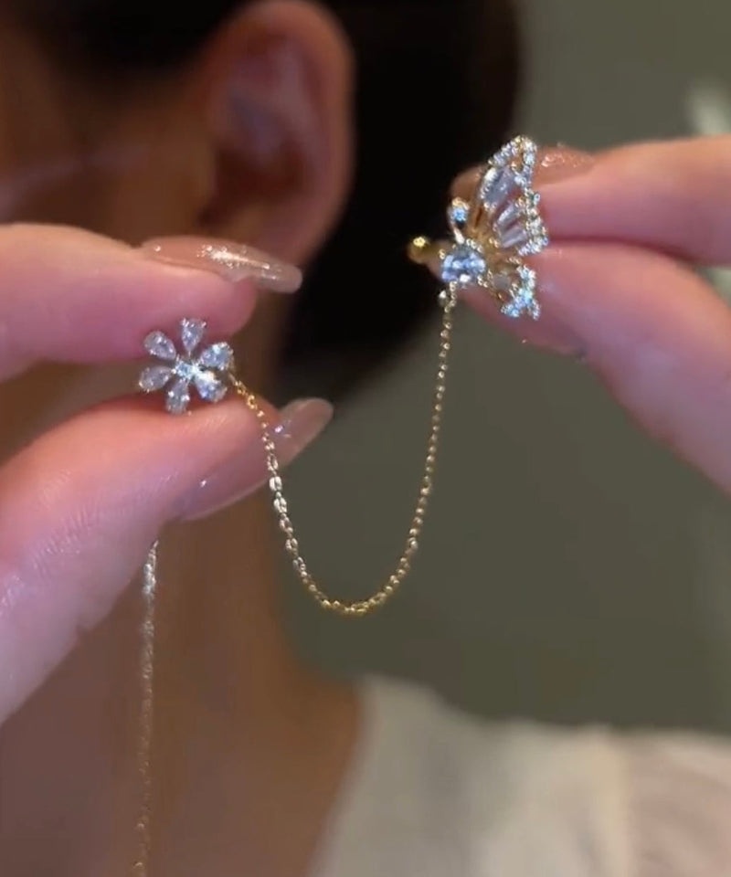 Shiny Crystal Butterfly Ear Cuff Clip Earrings