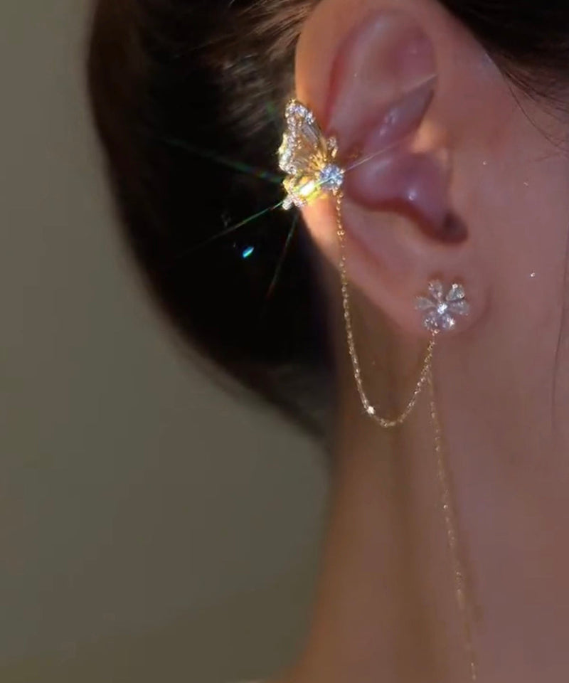 Shiny Crystal Butterfly Ear Cuff Clip Earrings