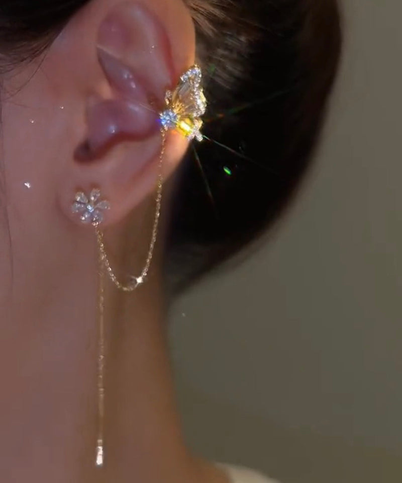 Shiny Crystal Butterfly Ear Cuff Clip Earrings