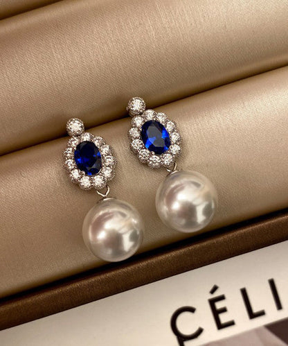 New Diamond Studded Pearl Oval Pendant Earrings