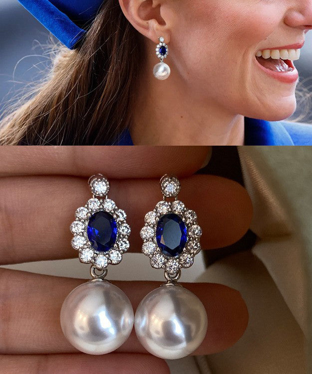 New Diamond Studded Pearl Oval Pendant Earrings