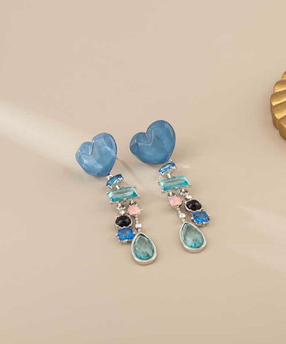 Novelty Blue Alloy Resin Glass Love Tassel Drop Earrings