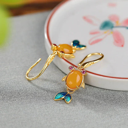 Amber Fish Dangle Earrings