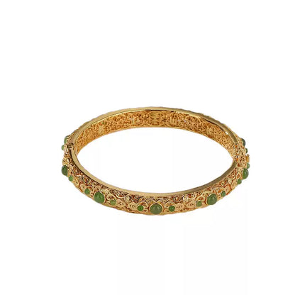 Green Jade Gold-plated Silver Filigree Bangle