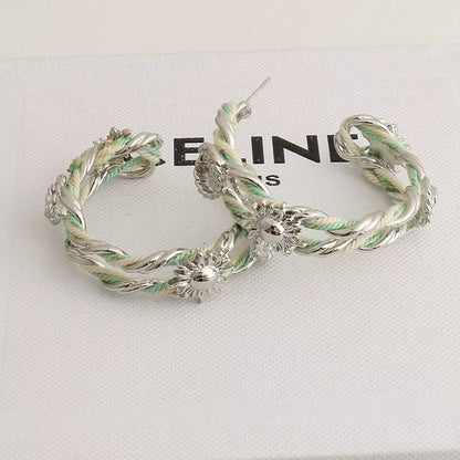 Braided Rope Sunflower Hoop Earrings