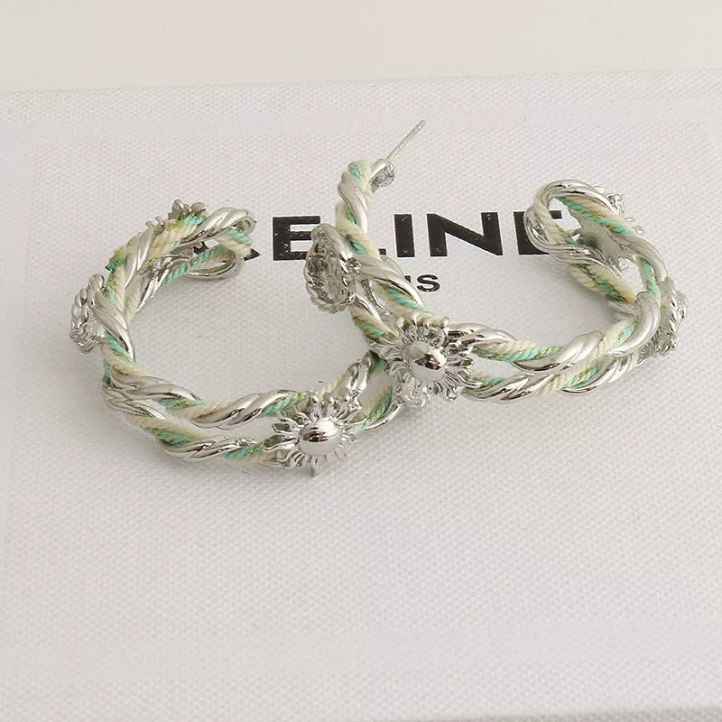 Braided Rope Sunflower Hoop Earrings
