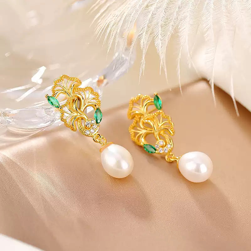 Regina Pearl Leaf Drop Earrings
