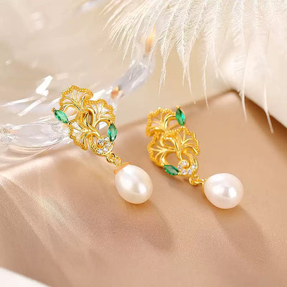 Regina Pearl Leaf Drop Earrings