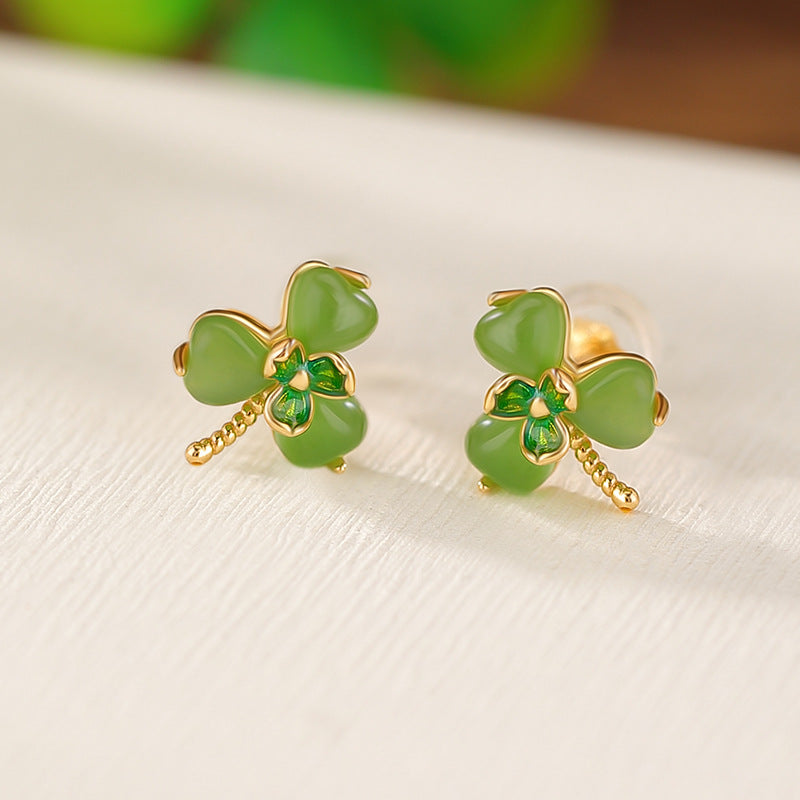 Talia Jade Clover Stud Earrings