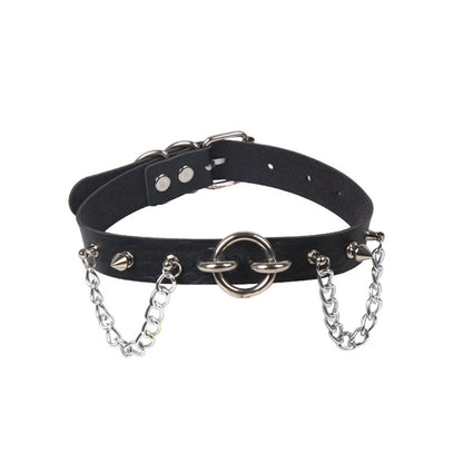 Personality O-ring Rivet Chain Pu Necklace