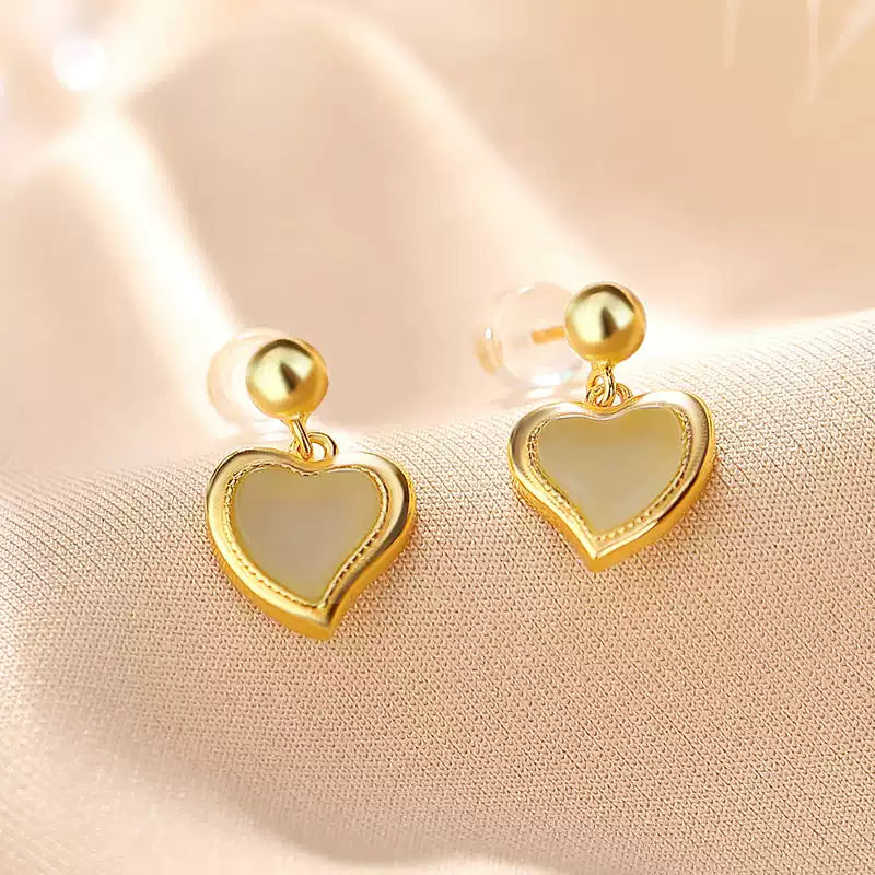 Bella Heart Jade Drop Earrings