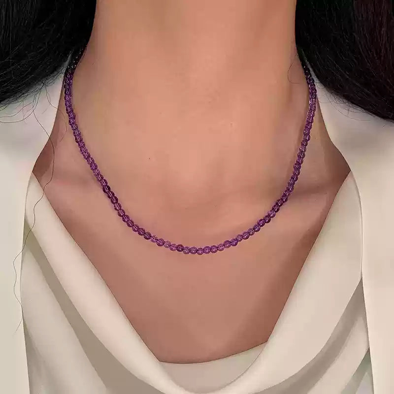 Amethyst Beaded Round Stone Necklace