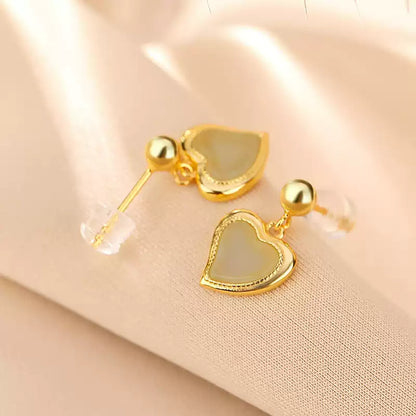 Bella Heart Jade Drop Earrings