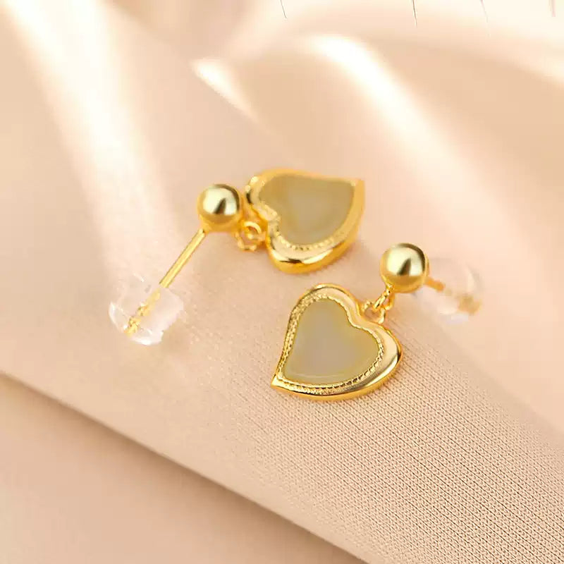 Bella Heart Jade Drop Earrings