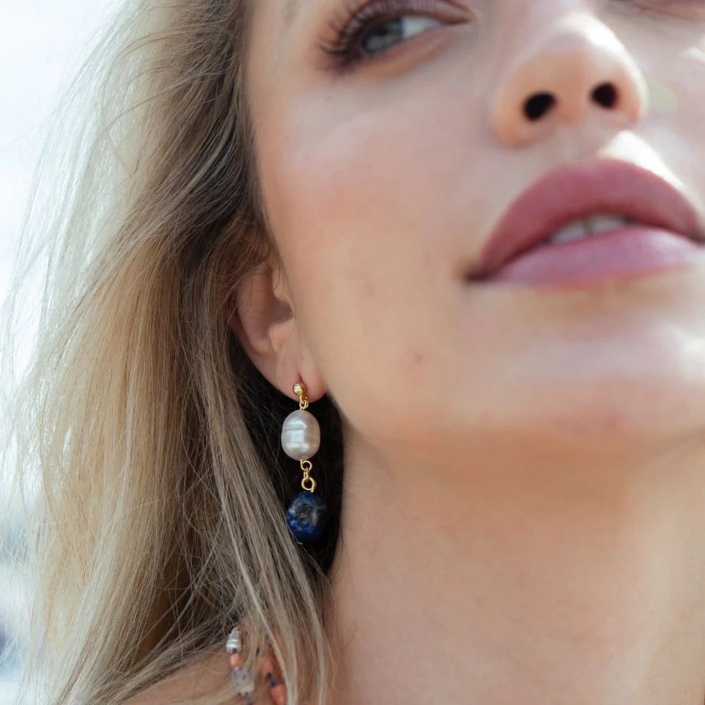Rima Lapis Lazuli Pearl Drop Earrings