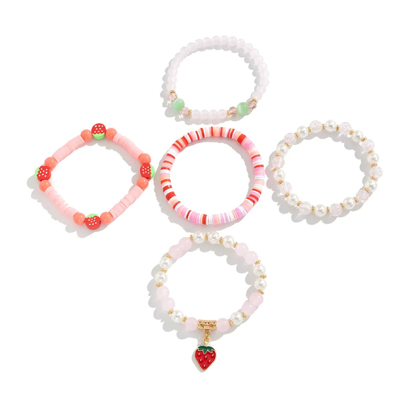 Paizley Strawberry Pearl Bracelet Set