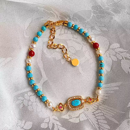 Turquoise & Pearl Charm Bracelet