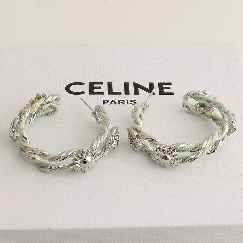 Braided Rope Sunflower Hoop Earrings
