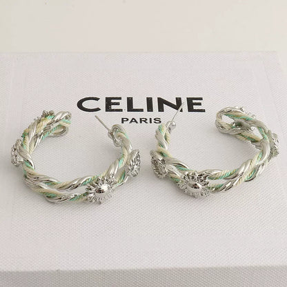 Braided Rope Sunflower Hoop Earrings