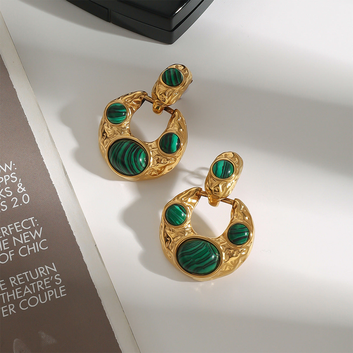 Malachite Statement Hoop Earrings