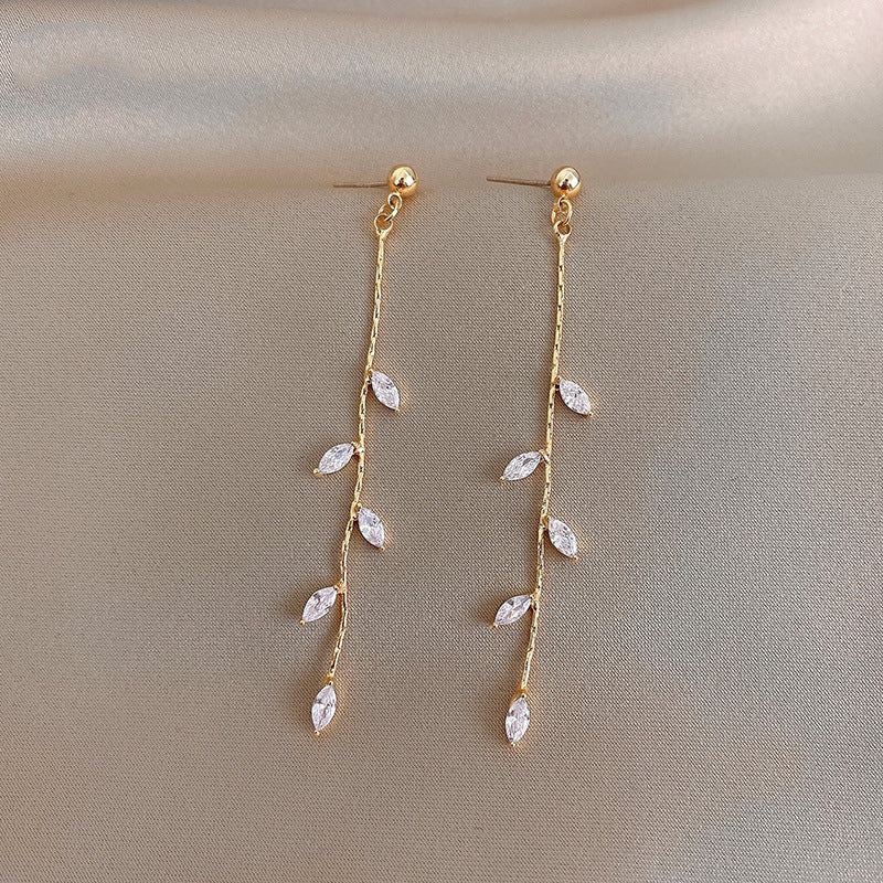 Jaylanie Zircon Leaf Dangle Earrings