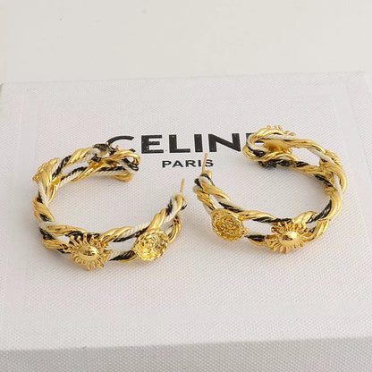 Braided Rope Sunflower Hoop Earrings