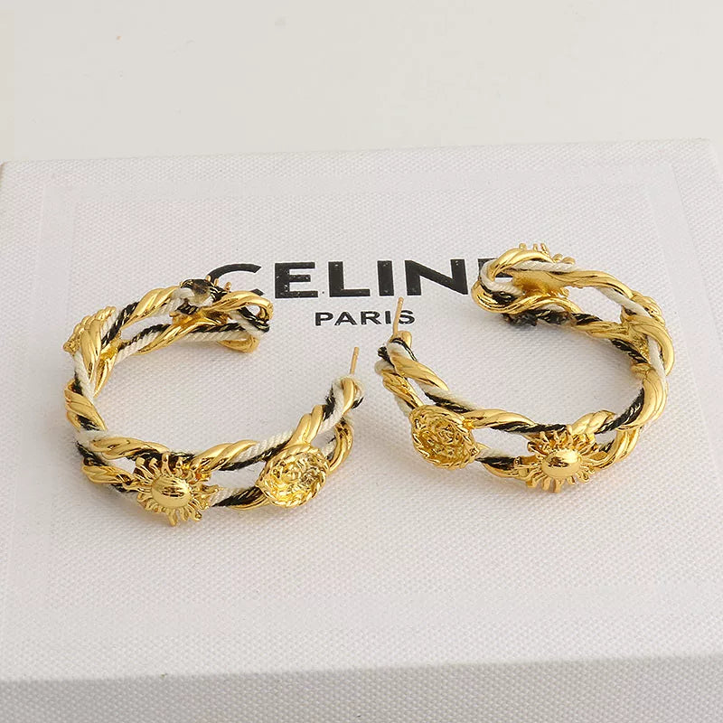 Braided Rope Sunflower Hoop Earrings