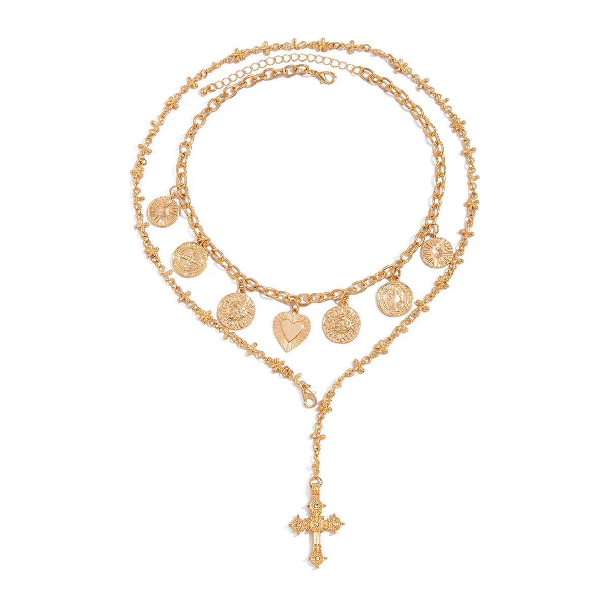 Alexia Layered Heart Cross Necklace