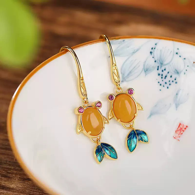 Amber Fish Dangle Earrings