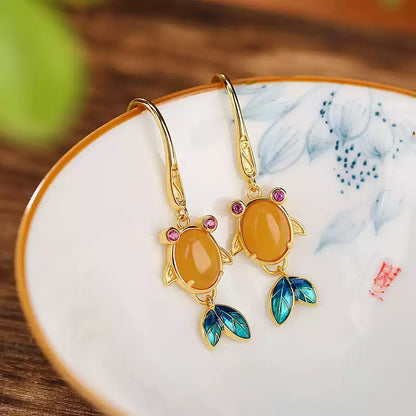 Amber Fish Dangle Earrings