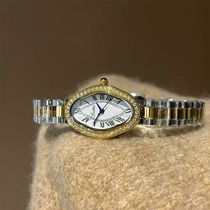 Oval Crystal Embellished Bracelet Watch