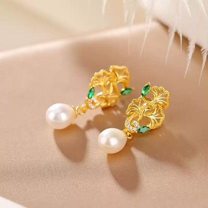 Regina Pearl Leaf Drop Earrings