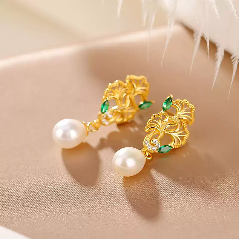 Regina Pearl Leaf Drop Earrings