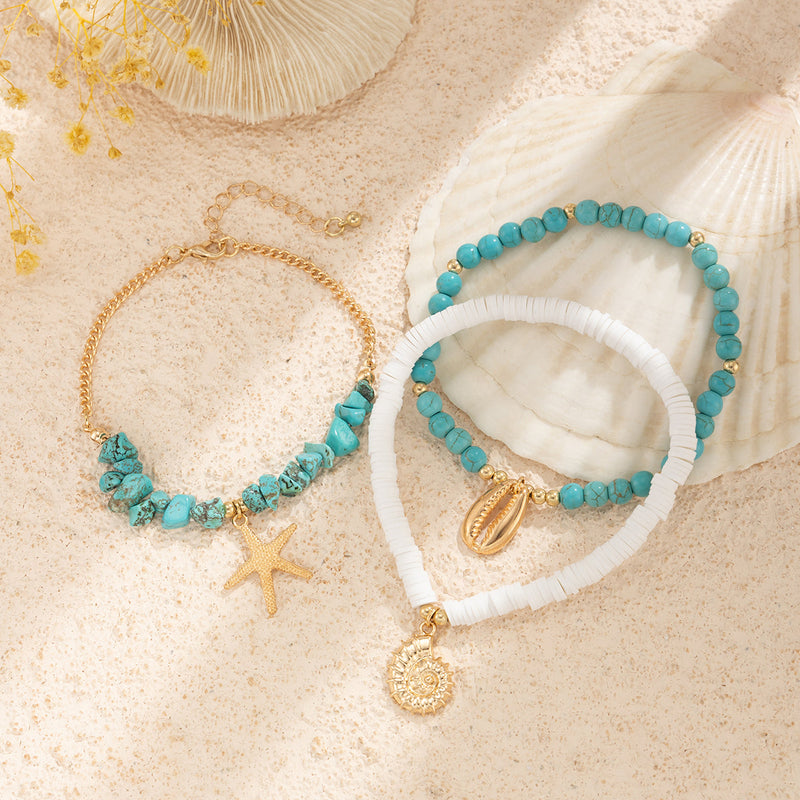 Turquoise Beaded Anklet With Starfish Charm