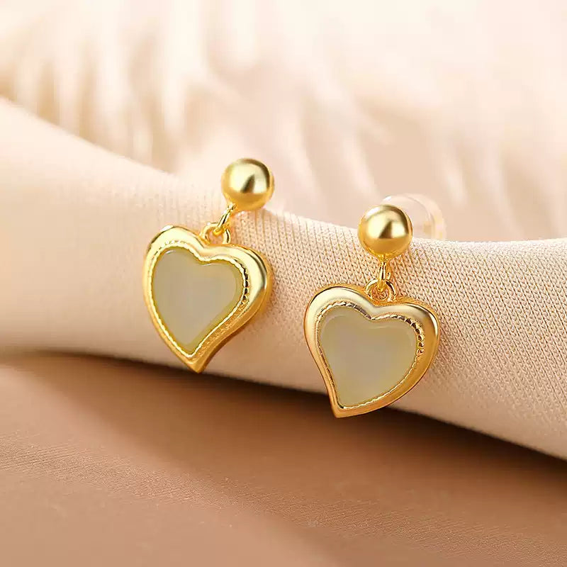 Bella Heart Jade Drop Earrings