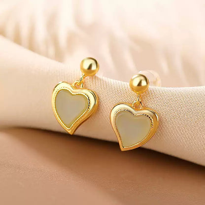 Bella Heart Jade Drop Earrings