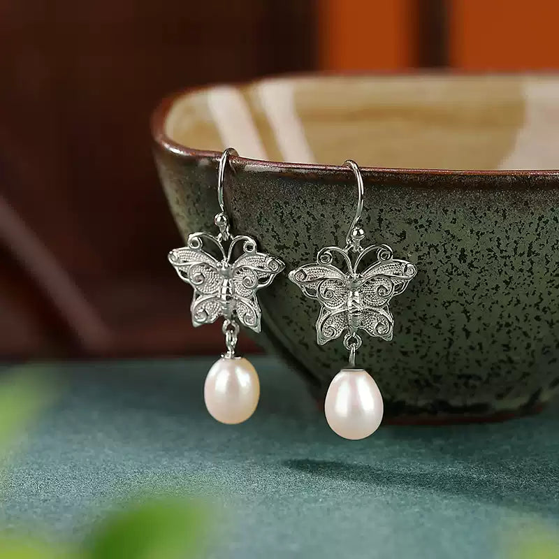 Butterfly Pearl Drop Earrings