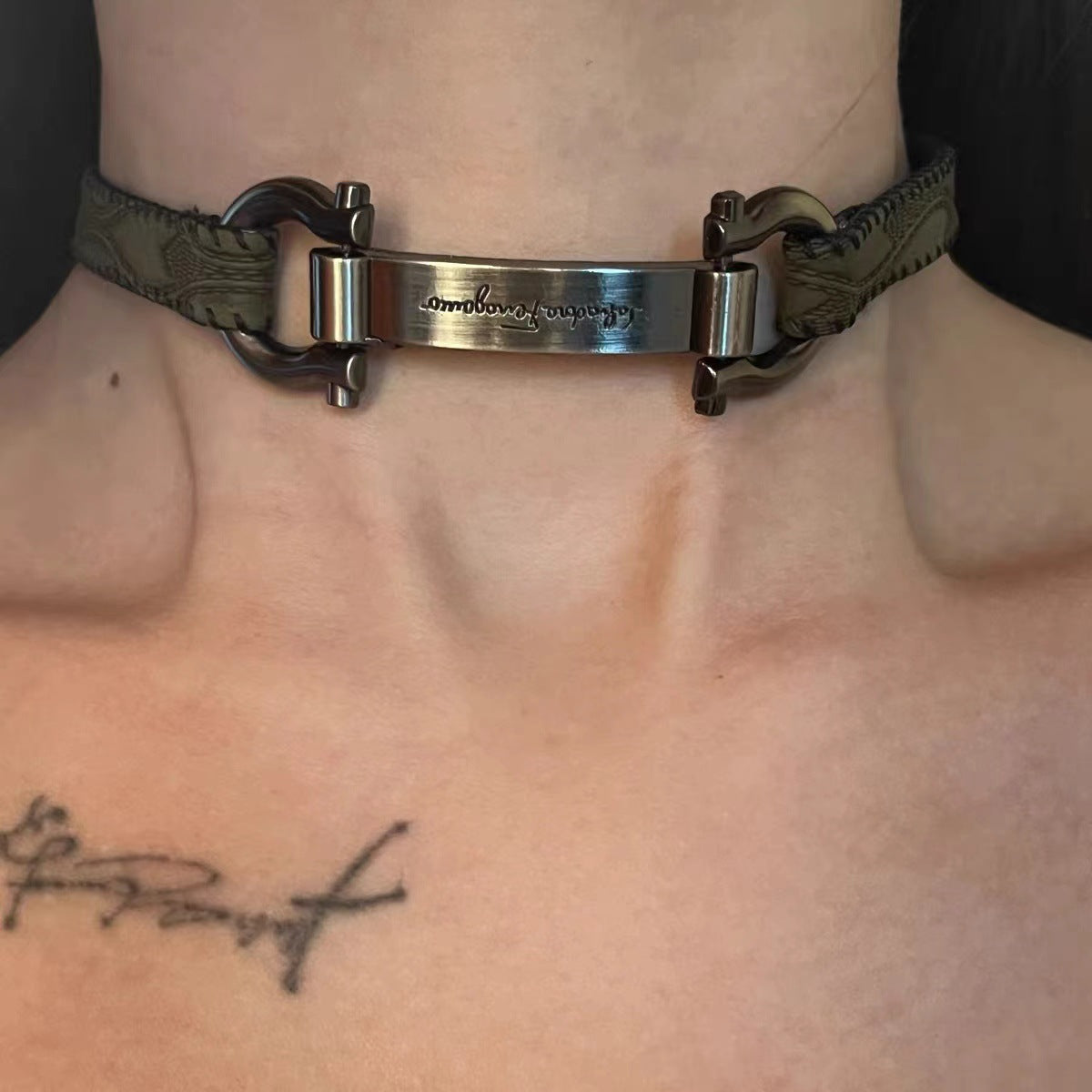 Punk Heavy Y2k Metal Leather Choker Necklace