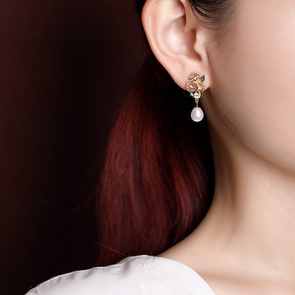 Regina Pearl Leaf Drop Earrings