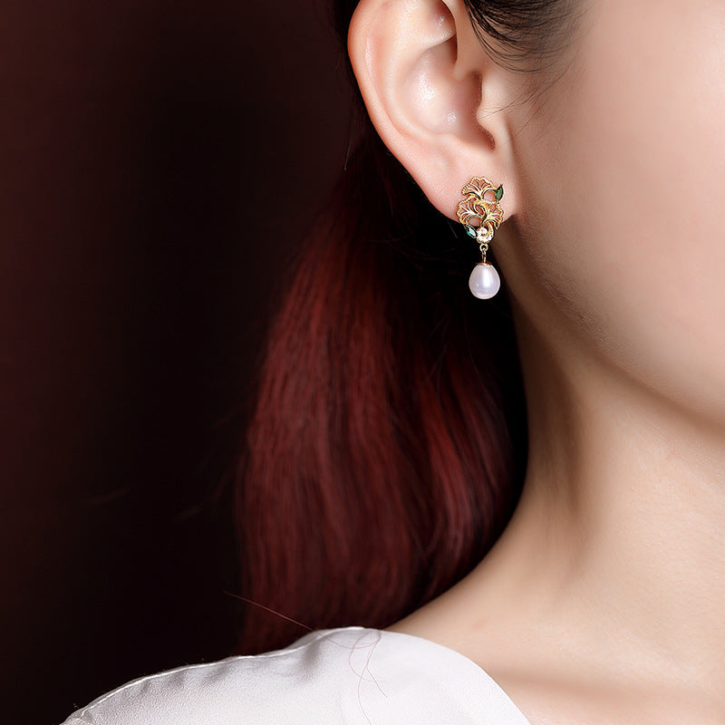 Regina Pearl Leaf Drop Earrings