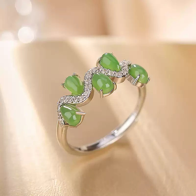 Jade Leaf Twist Ring