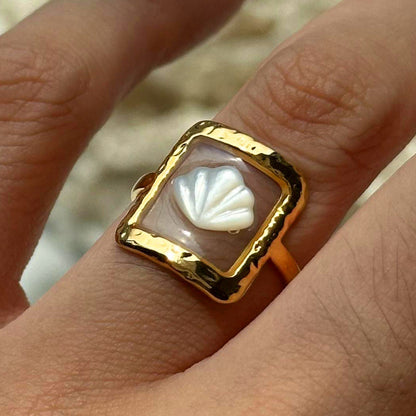 Transparent Shell Square Ring