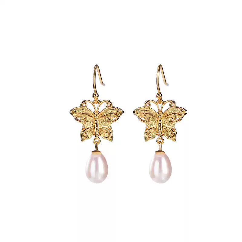 Butterfly Pearl Drop Earrings