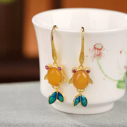 Amber Fish Dangle Earrings