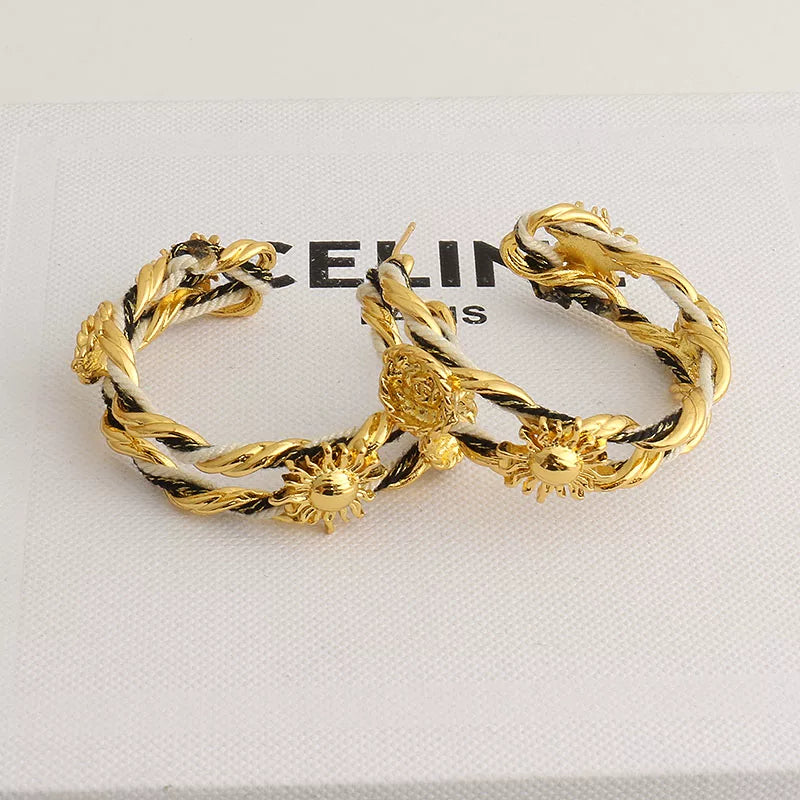 Braided Rope Sunflower Hoop Earrings