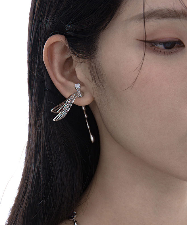 Original Design Dragonfly Hollow Out Silver Single Stud Earrings