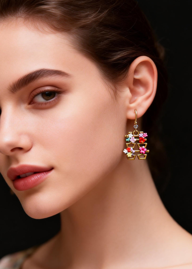 Original Design Flower Xi Copper Wedding Drop Earrings